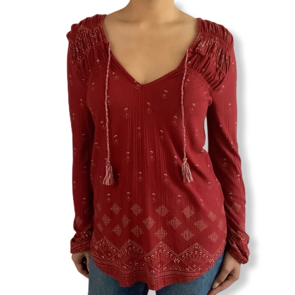 Lucky Brand Red/Burgundy Boho Chic Top Sz Small